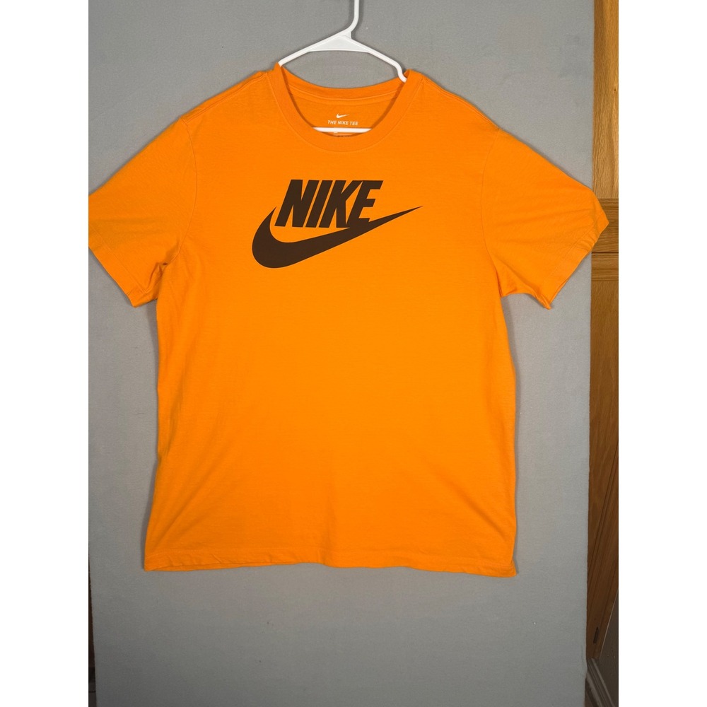 Nike Mens Futura Logo Graphic T-Shirt Orange Brown Large